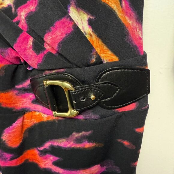 Cache Mini Dress Womens XS Colorful Abstract Y2K Wrap 3/4 Sleeve V Neck Club - Picture 3 of 6